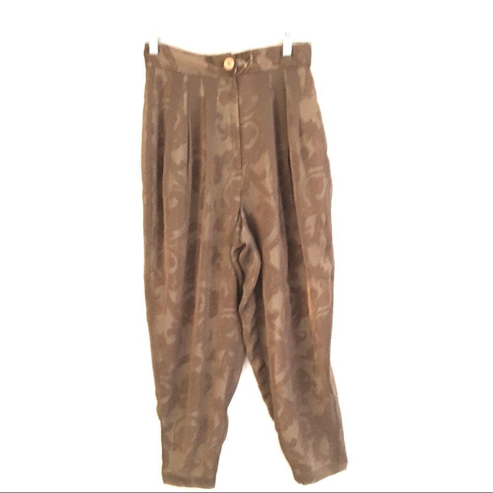 Vintage PePe pleated sheer overlay paisley tan high waisted pants S